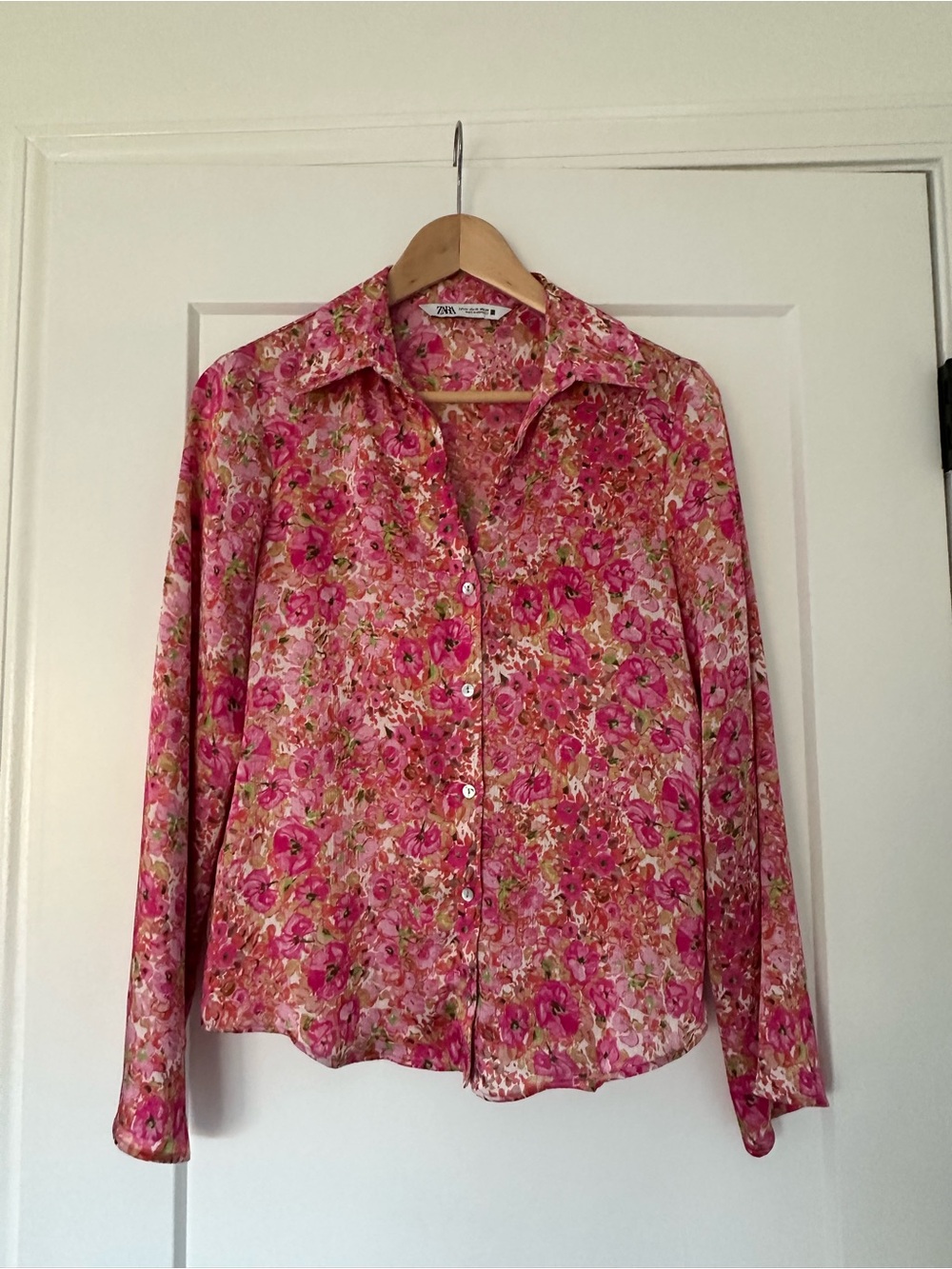 Zara Pink Floral Button-Down Blouse